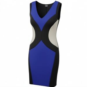 Venus sleeveless v neck blue black cream colorblock pencil dress size 14